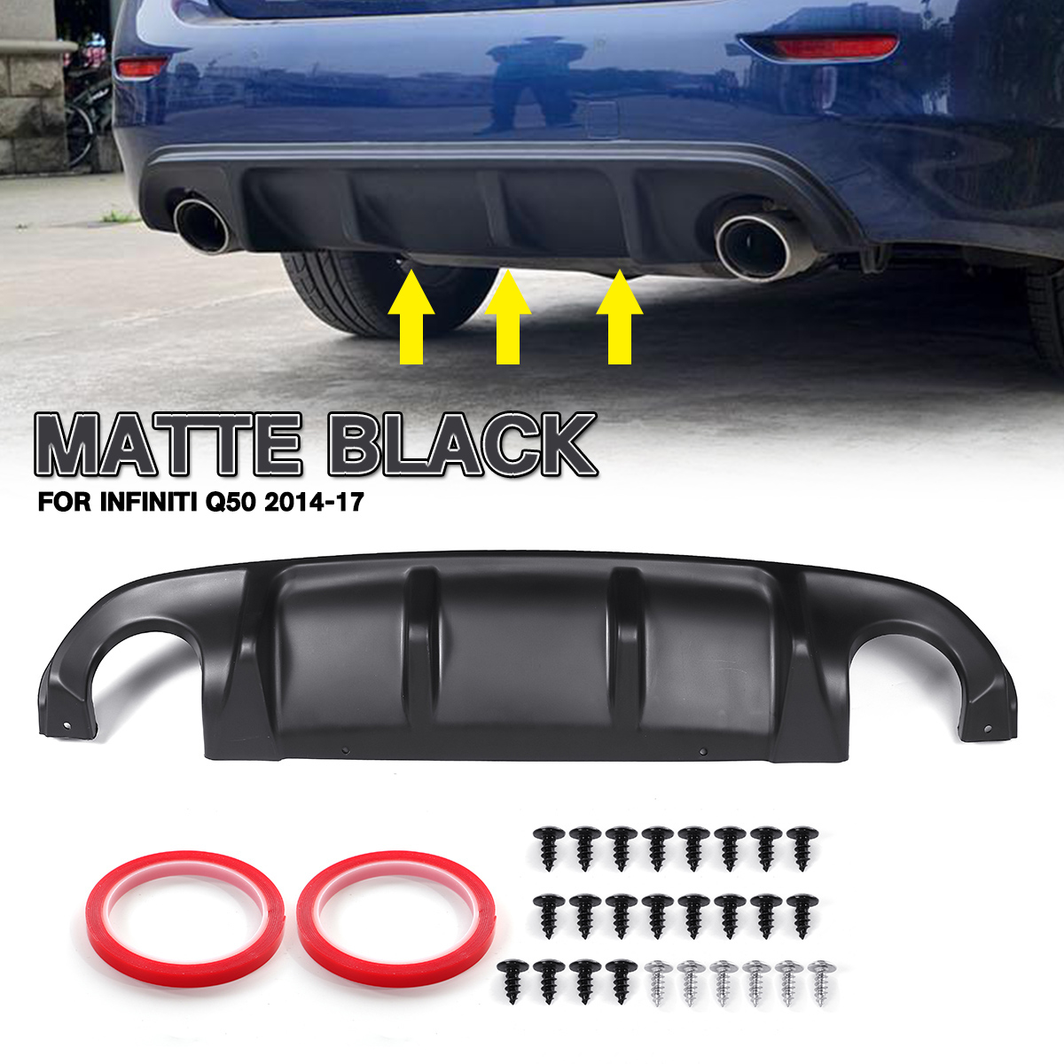 Rear Bumper Lip Diffuser Protection Spoiler ABS Fit for Infiniti Q50 2014-17 All Trims - Auto GoShop