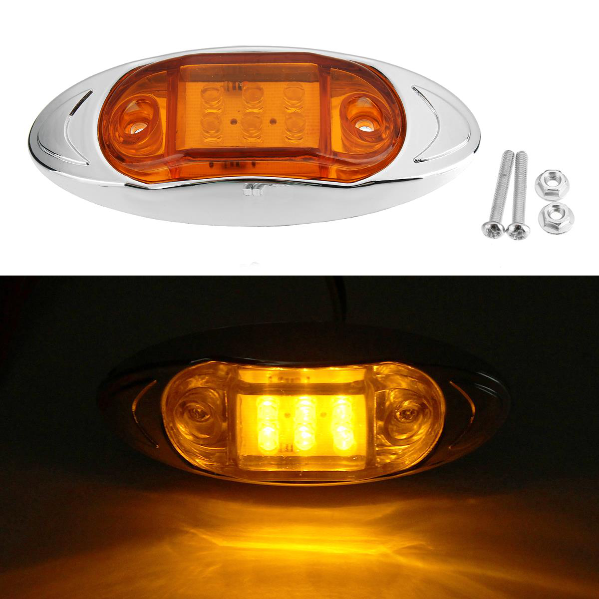 LED Car Side Marker Indicator Lights Chrome Base Lamp 12V 1PCS for Truck Trailer Lorry Van Bus - Auto GoShop