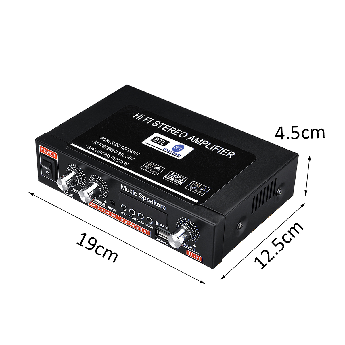 12V/220V 300W 2CH Hifi Audio Stereo Power Mini Digital Amplifier Amp Bass Bluetooth Car Home
