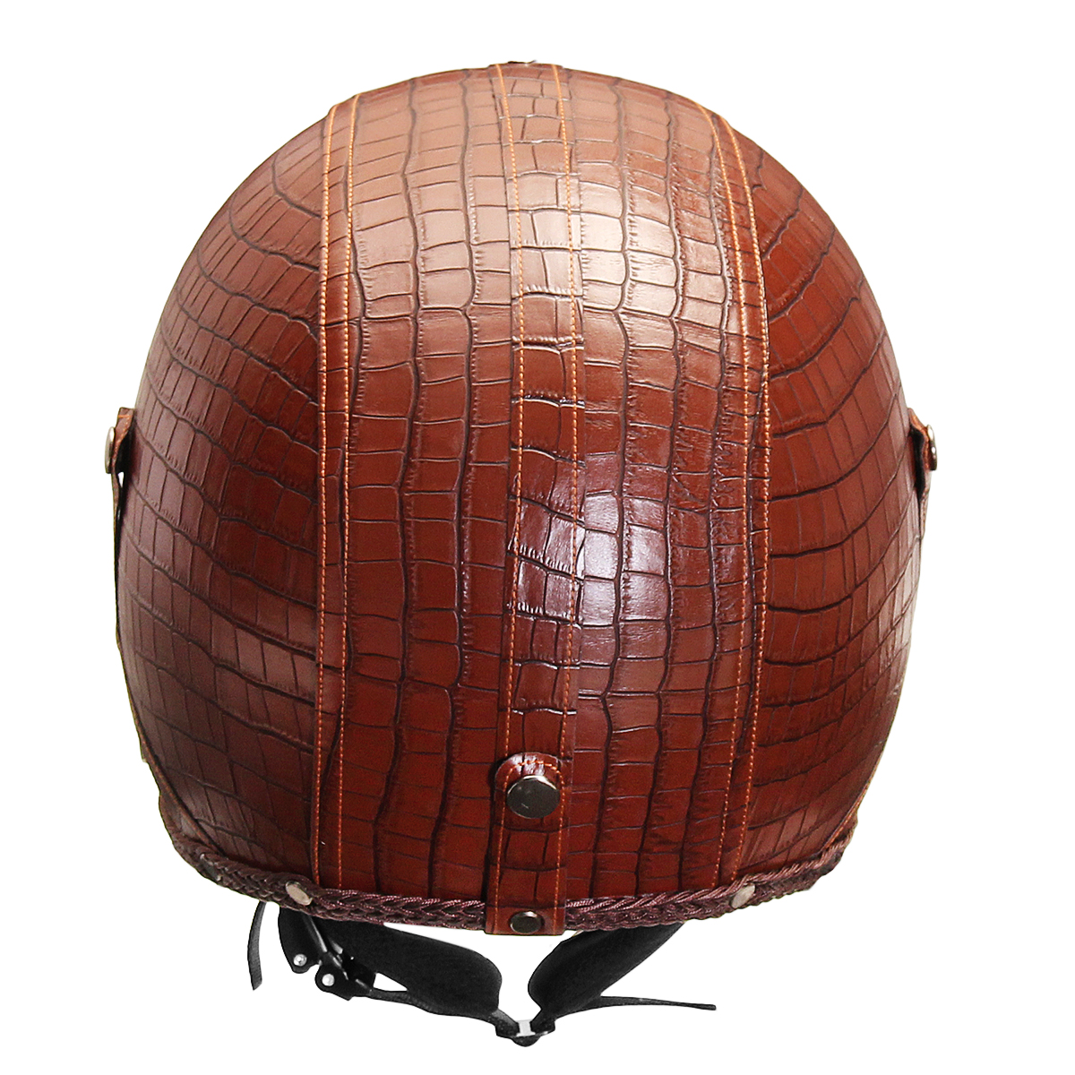 3/4 Face Mask PU Leather Motorcycle Helmet M/ L/ XL Visor Alligator Skin Pattern - Auto GoShop