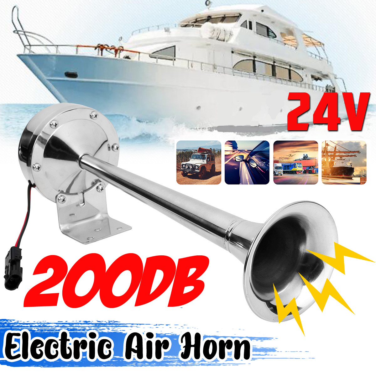 12V/24V Super Loud 200Db Trumpet Air Horn for Car Truck Van Lorry Boat Metal - Auto GoShop