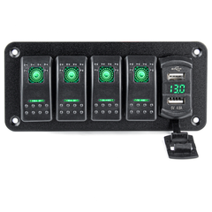 4/5/6 Gang Green Rocker Switch Panel Circuit Breaker LED Waterproof Car Marine