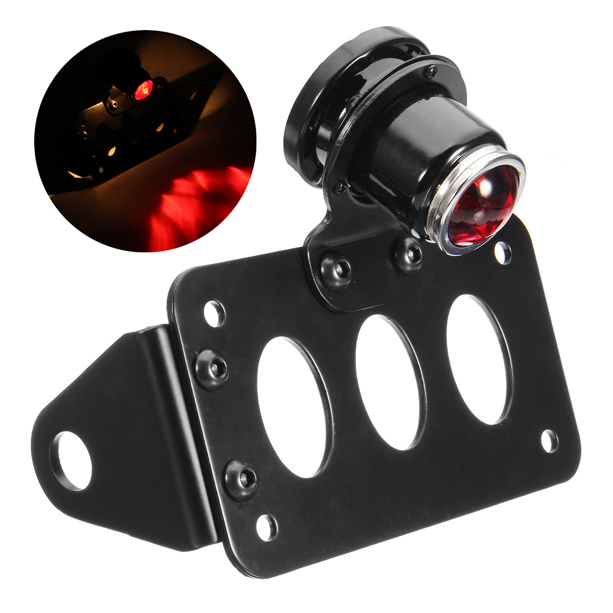12V Motorcycle Side Mount LED License Plate Tail Light with Bracket Universal