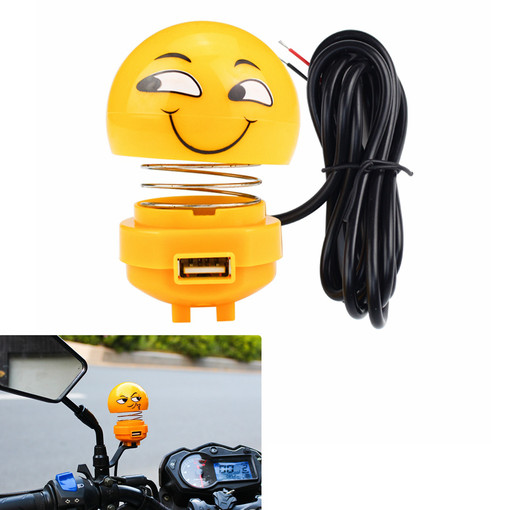 Spring Shaking Head Doll USB Charger with Light Mirror Cartoon Decoration Emoticon Pack for Motorcycle Electric Scooter