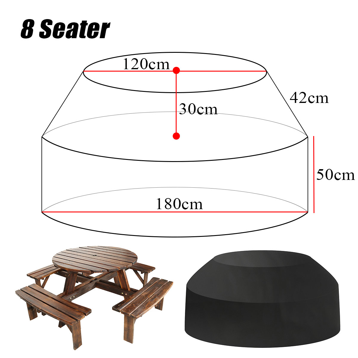 Dustproof Waterproof Cover Black for Outdoor 6/8 Seater round Tablecloth Home Picnic Table Motorcycle