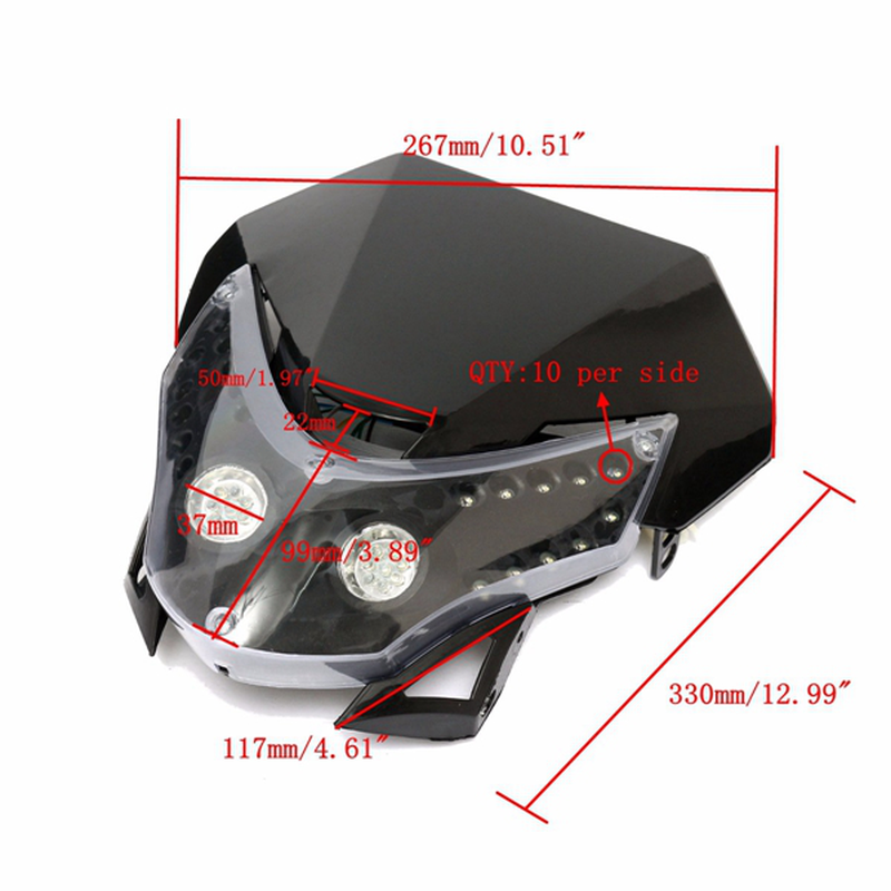 12V 10W White LED Light Headlight Fairing ABS Plastic for Most Dirt Bike Motorcycle - Auto GoShop