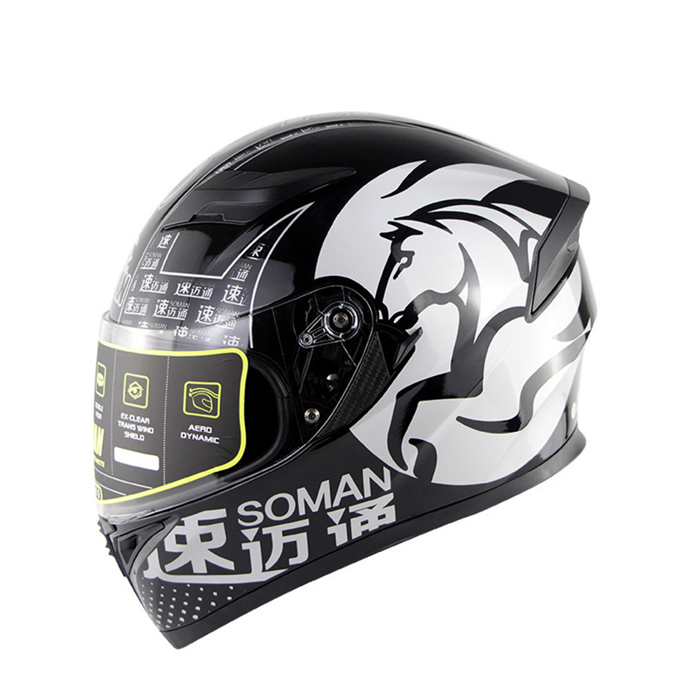 Soman Motorcycle Full Face Helmet Cycling Double Lens Chinese Style Breathable