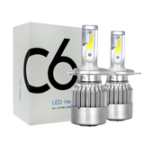 2Pcs 12V/24V C6 LED Bulb H1/H4/H7/H11/9005/9006 White Headlights 72W 7200Lm COB Headlamp Auto Fog Light Lamp Bulb