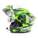 SOMAN 955 Motorcycle Bluetooth Full Face Helmet Eye Style Flip up Double Visors with BT Headset Earphone - Auto GoShop