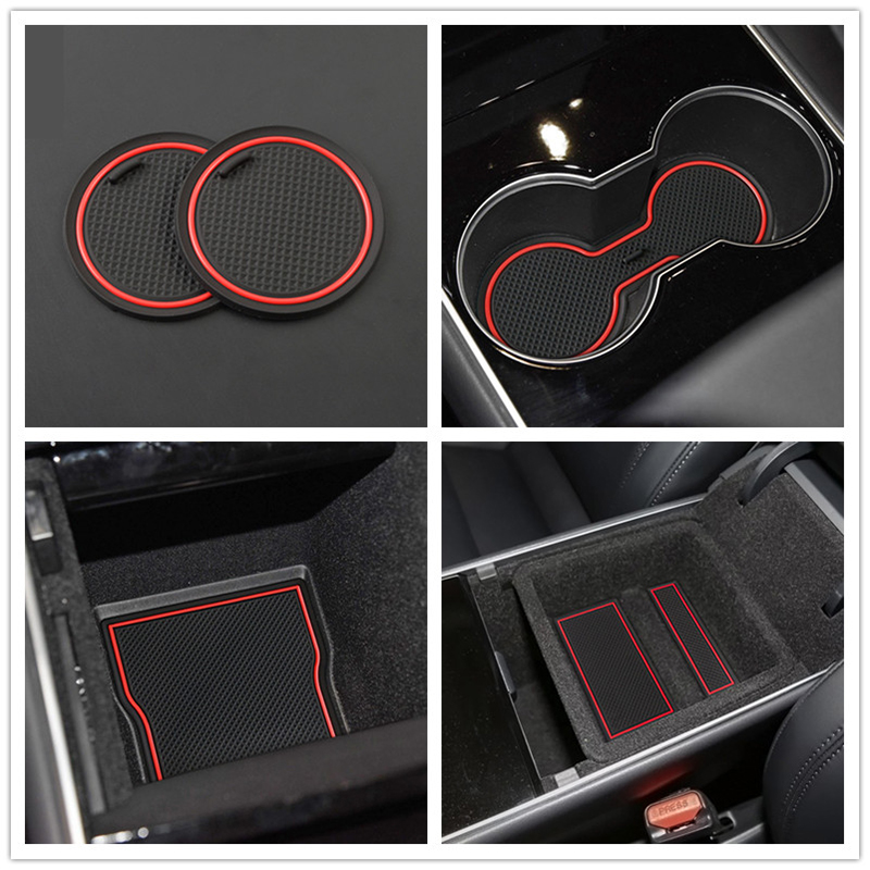 7Pcs Auto Car Accessories Water Cup Coasters Slot Non-Slip Carbon Fiber