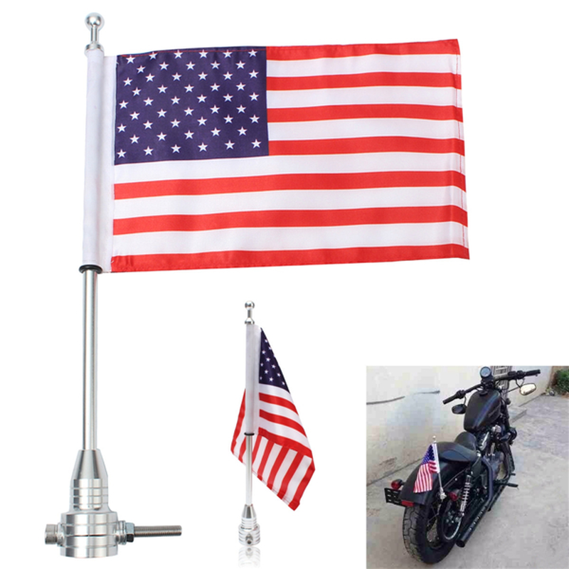 Universal Motorcycle American USA Flag Pole Luggage Rack Mount for Harley