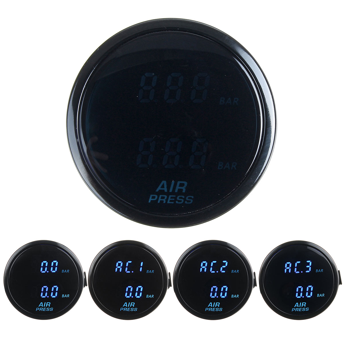 52Mm Air Pressure Gauge Bar Dual Digital Display Air Ride Meter with Sensor Blue LED