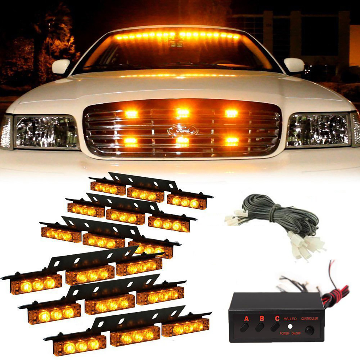 54 LED Emergency Car Truck Strobe Flash Safety Light Bars Warning Deck Dash