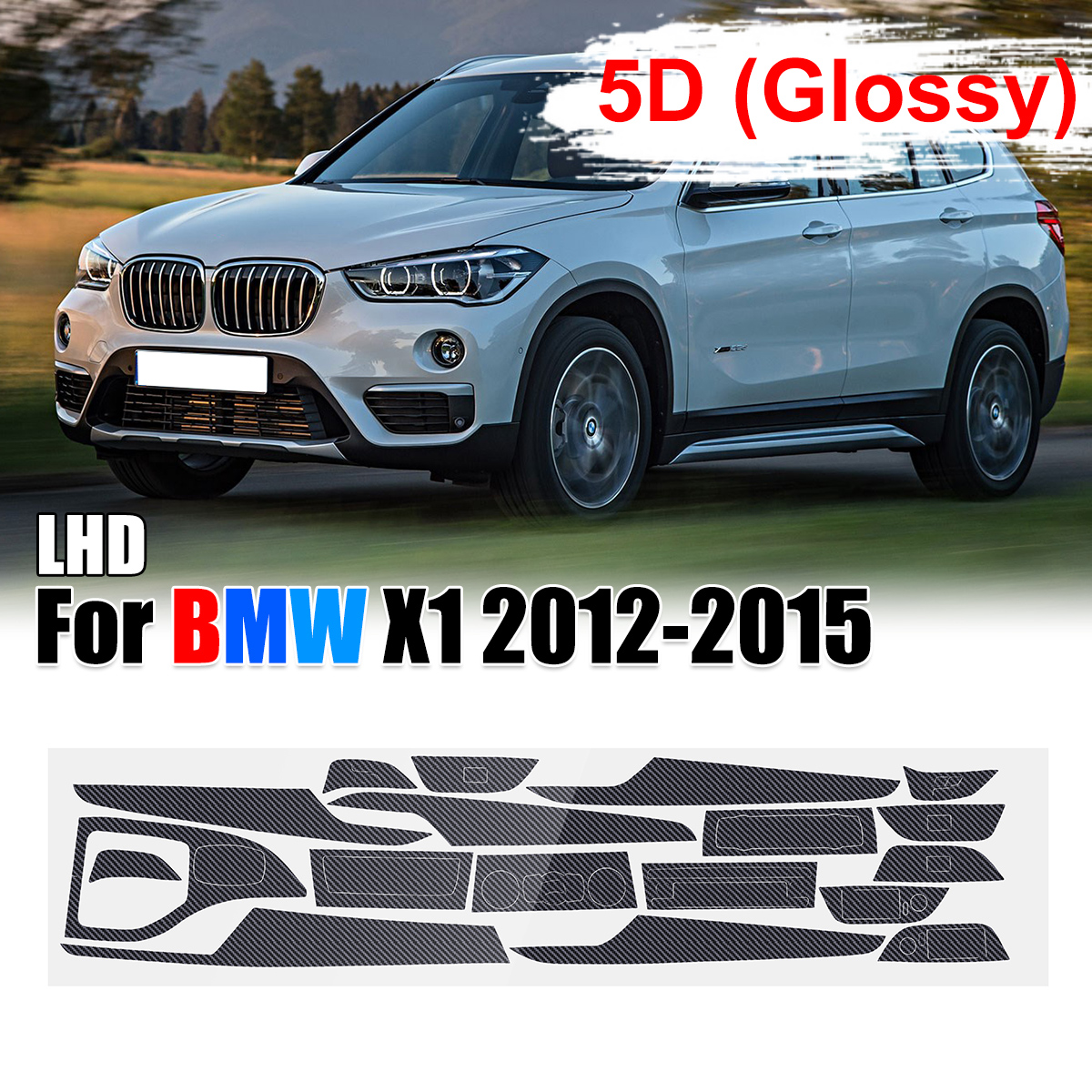15Pcs LHD Carbon Fiber Sticker Interior Vinyl Decal for BMW X1 2012-2015 3D / 5D