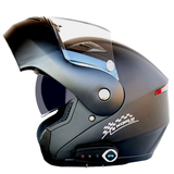 Waterproof Motorcycle Full Face Helmet with Bluetooth Music FM Double Visors Removable - Auto GoShop