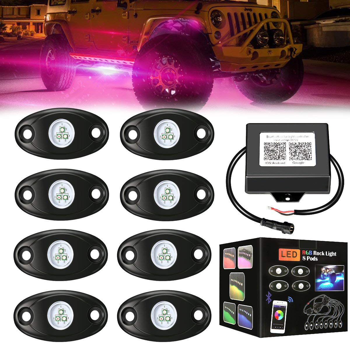 8PCS 12V USB RGB LED Car Atmosphere Lights Interior Decoration Lamp Phone Bluetooth APP Control - Auto GoShop
