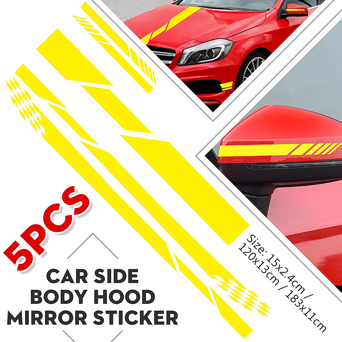 5PCS Stripes Graphics Car Stickers Side Body Hood Rearview Mirror Decal Decor - Auto GoShop