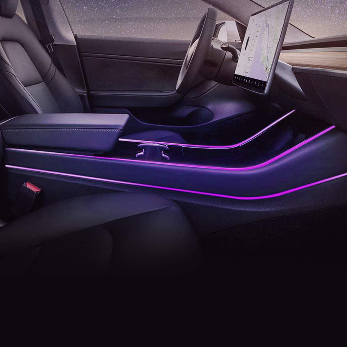 Car Interior Atmosphere Multi-Colorful LED Light 3 Light Strips Modification App Control for Tesla Model 3 - Auto GoShop