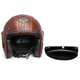 3/4 Face Mask PU Leather Motorcycle Helmet M/ L/ XL Visor Alligator Skin Pattern - Auto GoShop