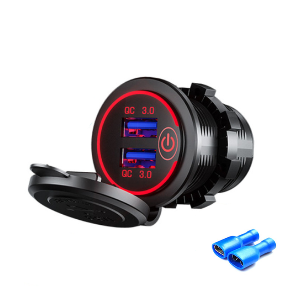 12-24V QC 3.0 Fast Dual USB Charger Touch Switch Waterproof Accessory for Motorcycle Car Truck Boat