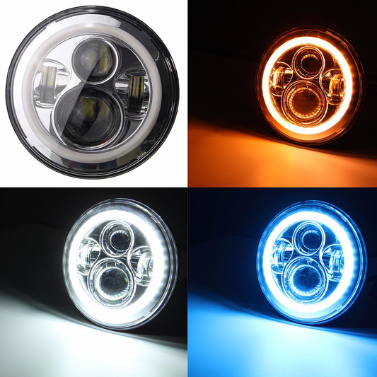 7'' LED Chrome High Low Beam Headlights Halo Angle Eyes 40W 4800LM IP67 Waterproof for Jeep Wrangler JK LJ TJ