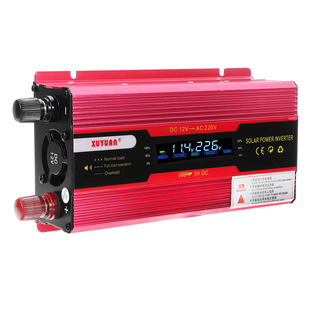 XUYUAN 2600W Peak Solar Power Inverter DC 12/24V to AC 110/220V Modified Sine Wave Converter with LCD Screen for Car Home - Auto GoShop