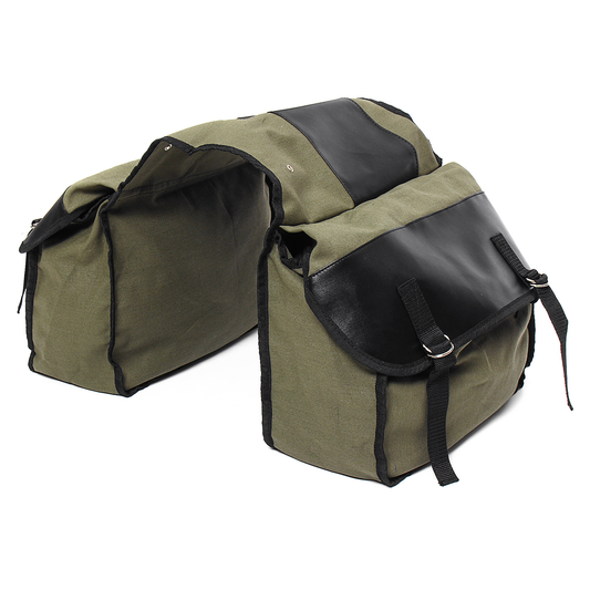 Motorcycle Saddlebags Canvas Side Back Pack Bike Multi-Purpose Luggage Bag Army Green - Auto GoShop