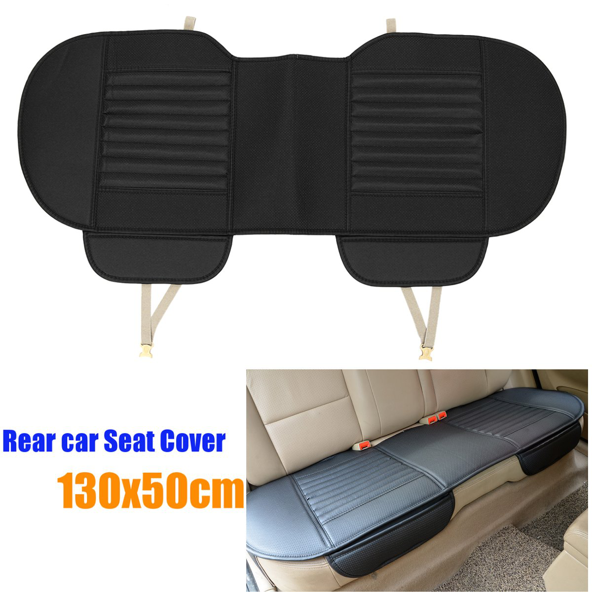 Car Rear Seat Cover Universal Bamboo Charcoal Cushion Pad PU 130*50Cm