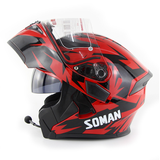 SOMAN 955 Motorcycle Bluetooth Full Face Helmet Eye Style Flip up Double Visors with BT Headset Earphone - Auto GoShop