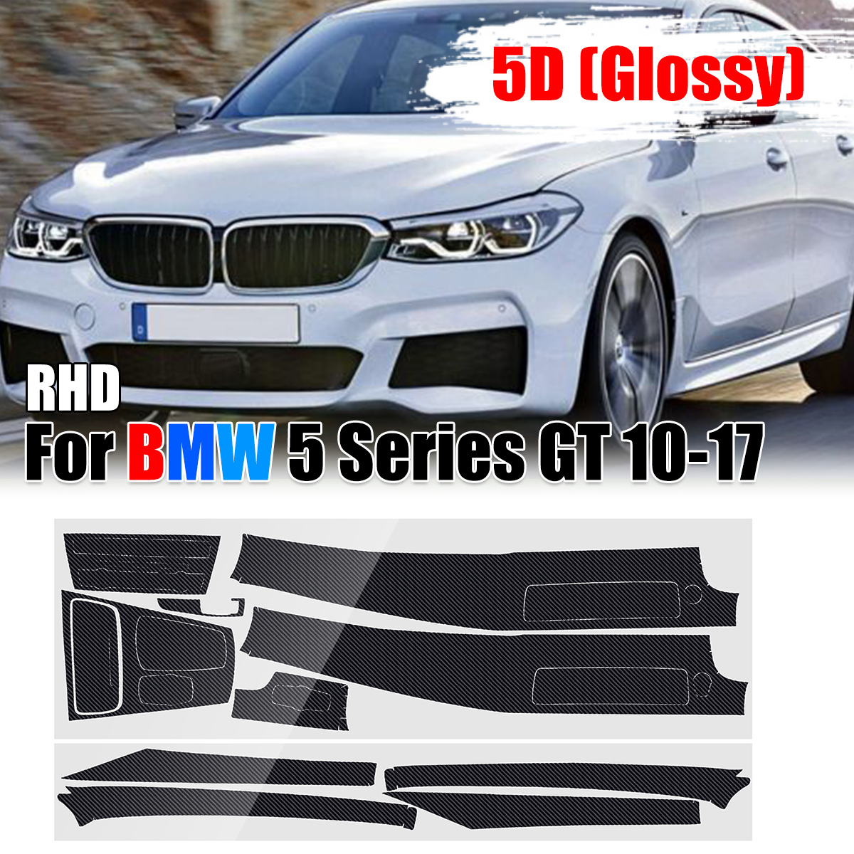 RHD Carbon Fiber Interior Sticker Vinyl for BMW 5 Series GT 2010-2017