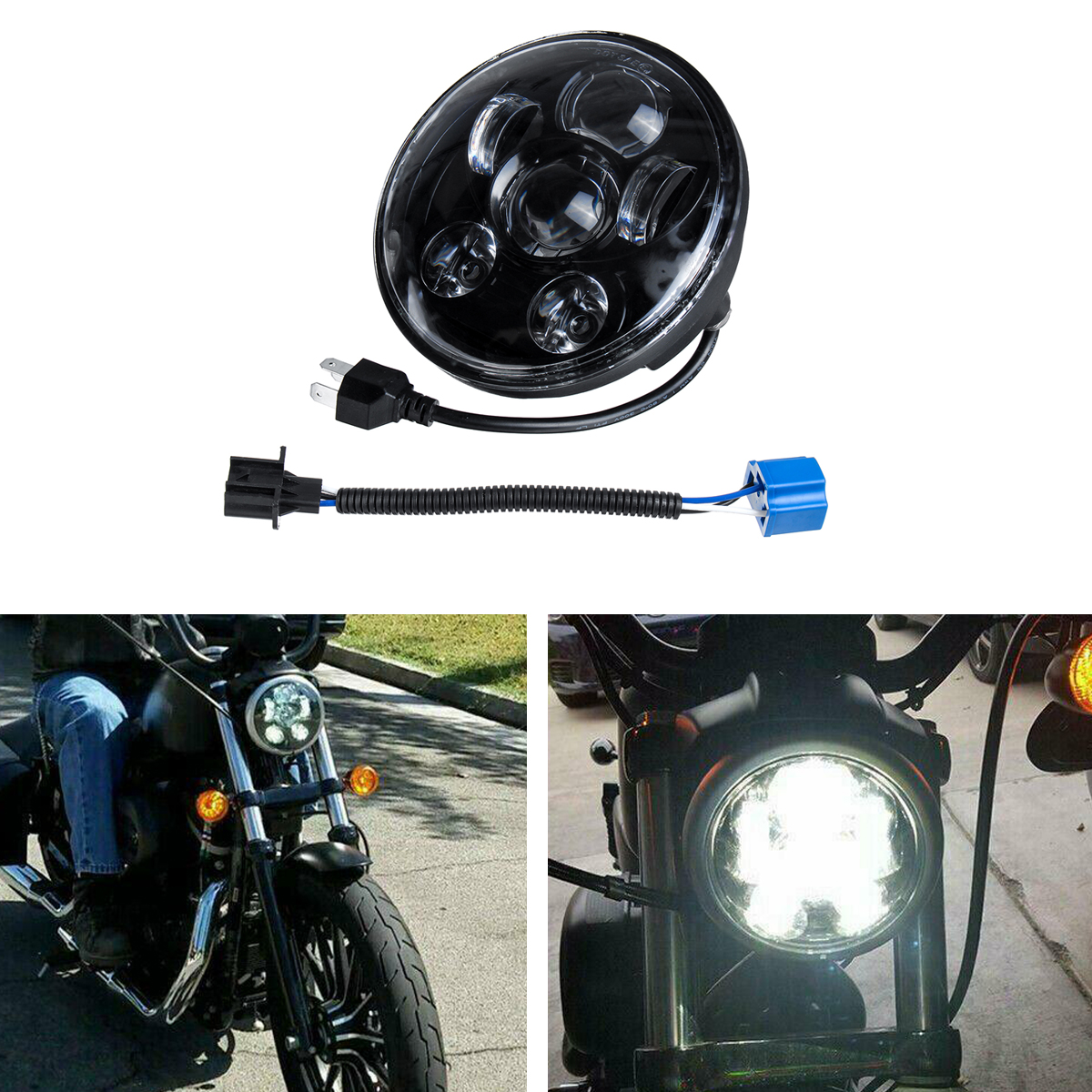 5.75 Inch H4 H13 Motorcycle LED Headlights Sealed Projector Hi-Lo Beam Head Lamp for Harley - Auto GoShop