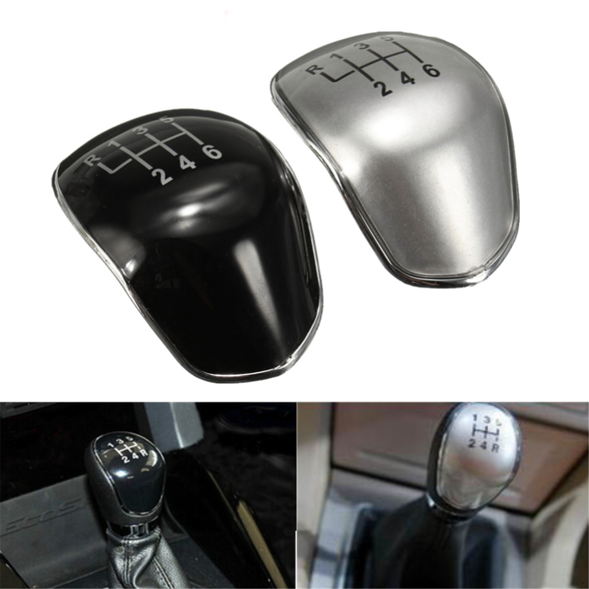 6 Speed Gear Shift Knob Cap Cover for Ford Focus Fiesta Replacement Black Chrome - Auto GoShop