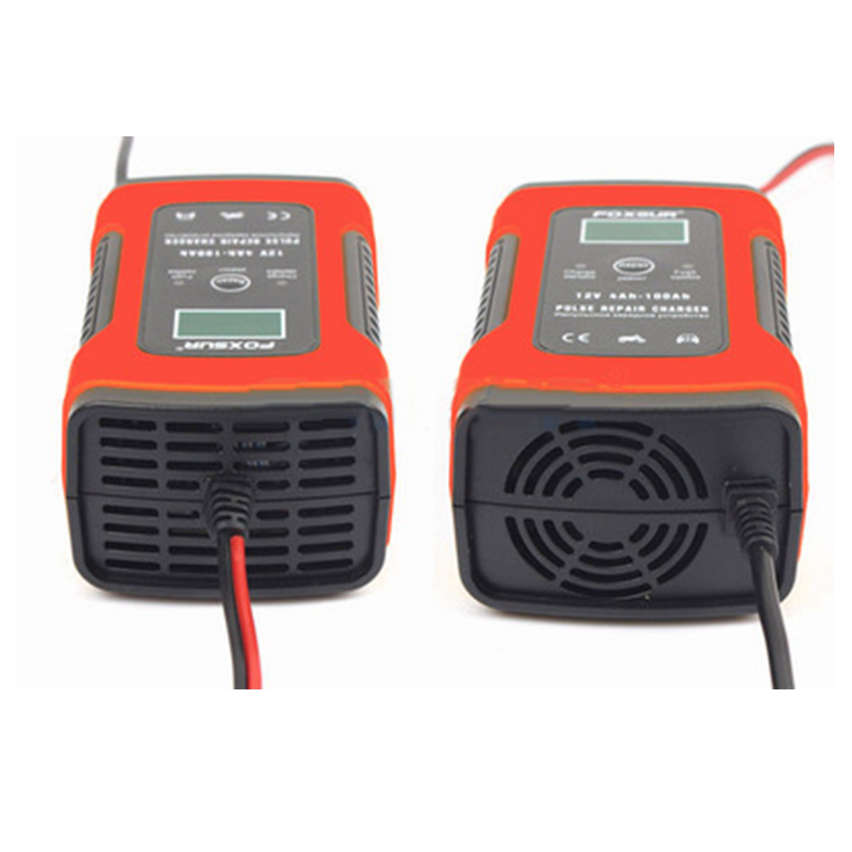 FOXSUR 12V 5A Pulse Repair LCD Battery Charger Red for Car Motorcycle Agm Gel Wet Lead Acid Battery
