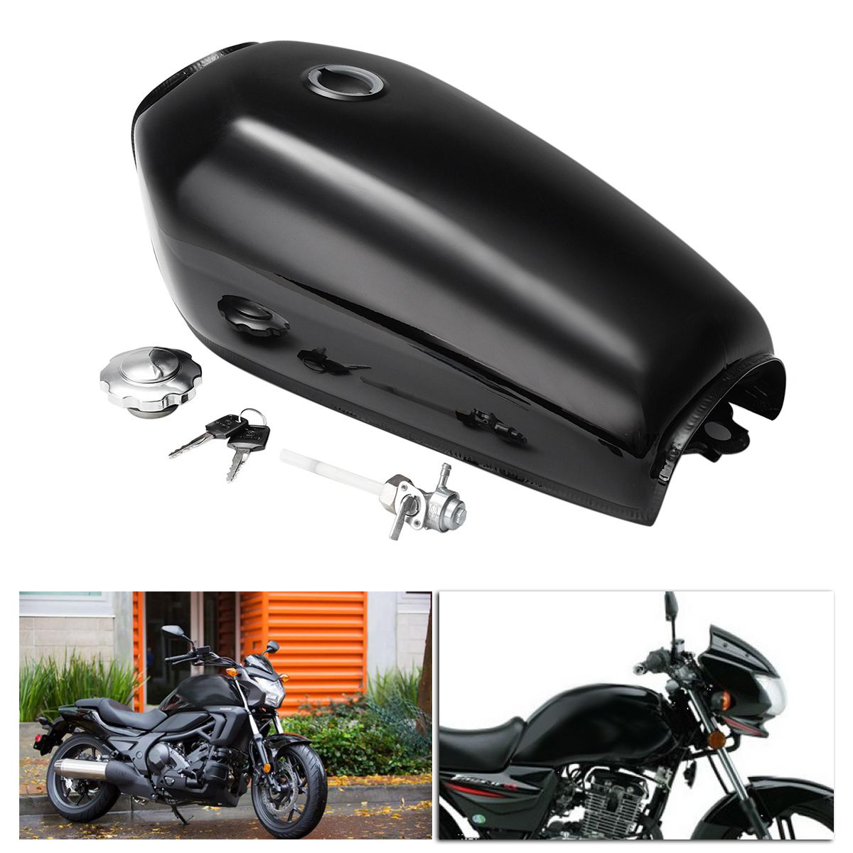 9L Fuel Gas Tank with Cap Switch Key Retro Motorcycle Vintage Racer for Honda CG125 AA001