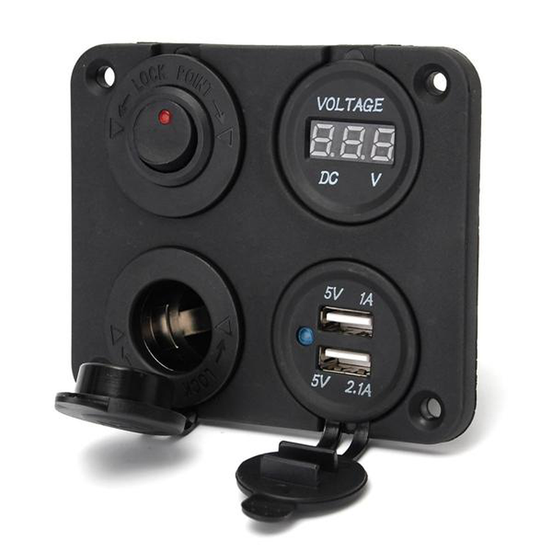 Dual Usb Adapter Charger Sockets & Digital Volt Meterr & Switch Panel