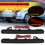 Pair LED Rear Bumper Brake Light Reflectors Red for Honda Acura TSX 2009-2014 Accord 2008-2015