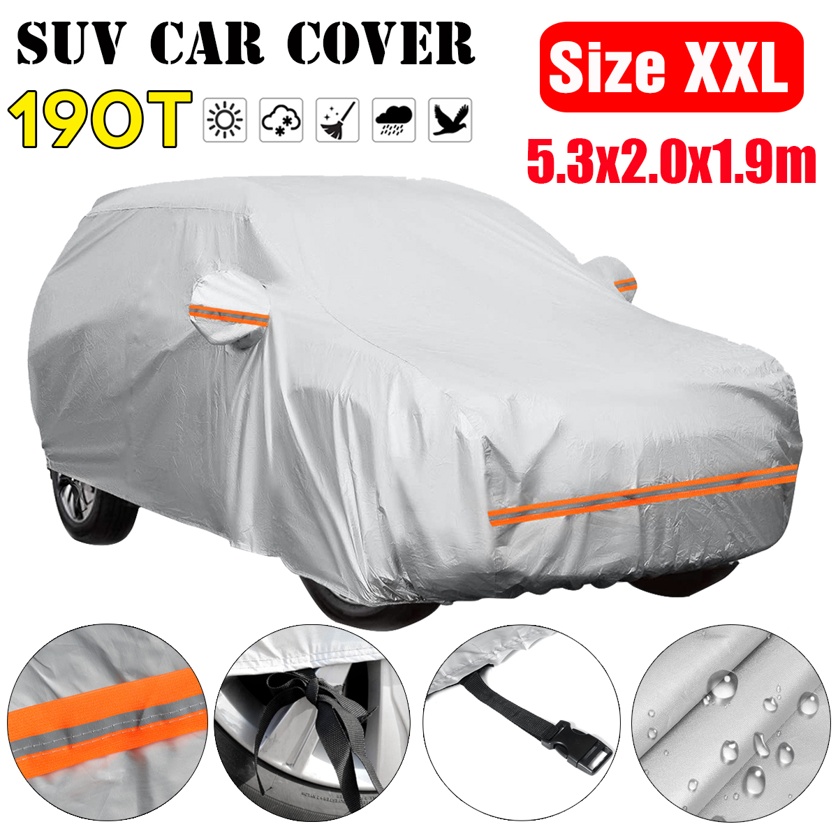 SUV Car Full Cover Indoor Outdoor Sun UV Snow Dust Resistant Protect Size M-XXL - Auto GoShop