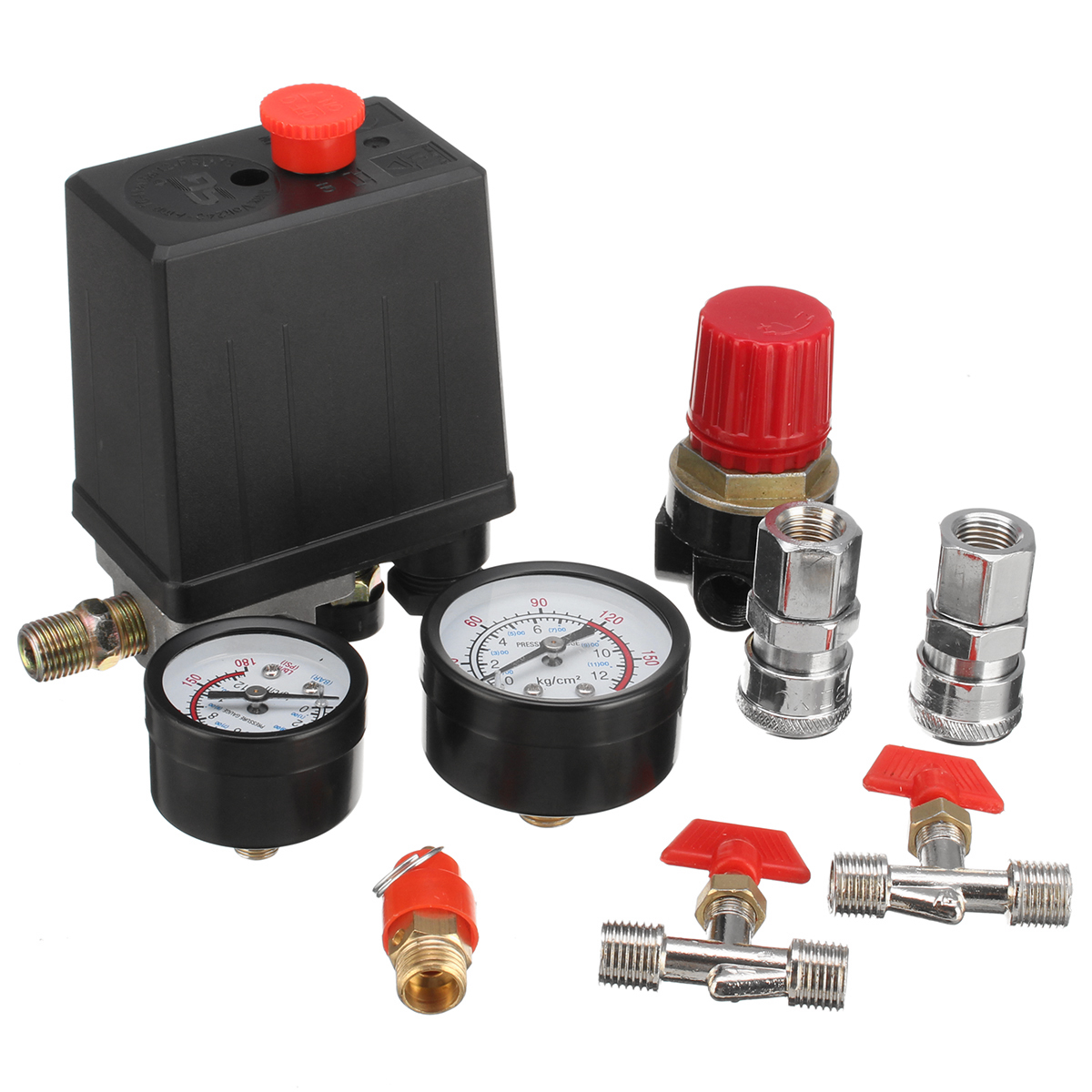 Air Compressor Pressure Switch Control Valve Manifold Relief Regulator Gauge with Quick Connector