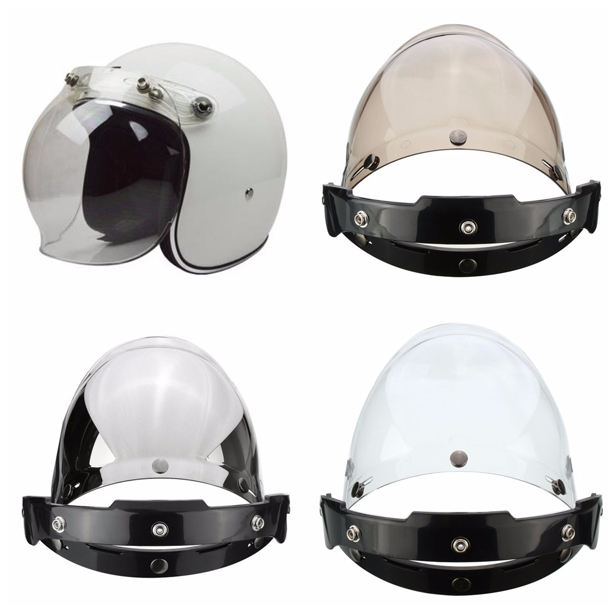 3-Snap Button Bubble Visor Flip up Wind Face Shield Lens for Motorcycle Helmet 3 Color