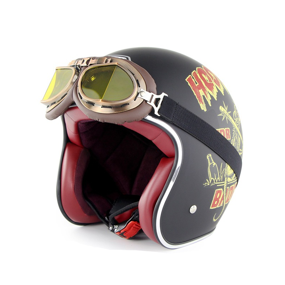 SOMAN Retro Half Face Helmet Safety Motorcycle Scooter Vintage Motorcycles Helmett Riding for Men and Women with Free Goggles - Auto GoShop