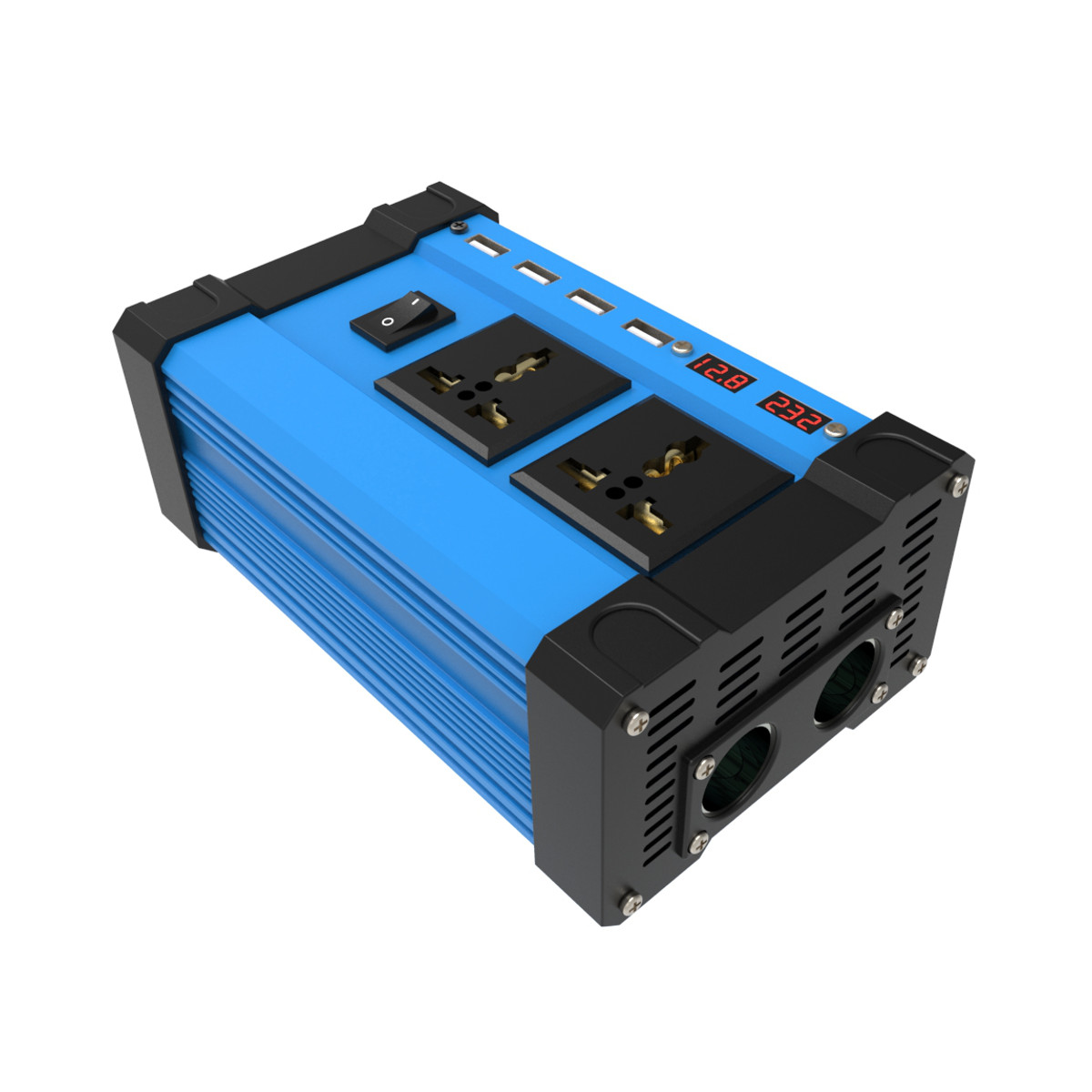 1200W Peak Car Power Inverter DC 12V to AC 110/220V Four USB Modified Sine Wave Converter with Colorful LCD Screen