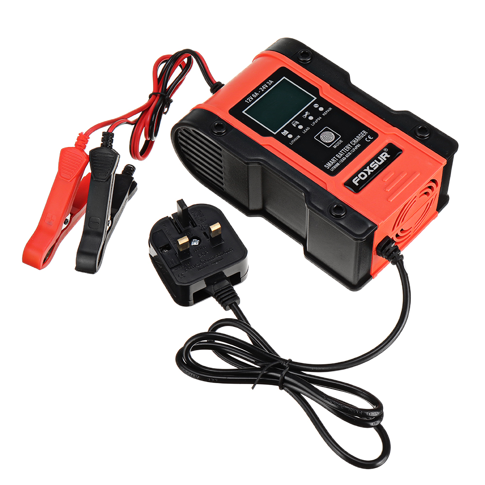 FOXSUR 3 in 1 12V 24V Touch Screen LCD Pulse Repair Battery Charger Motorcycle Car Automatic Intelligent for Lithium Battery Lead-Acid Agm Gel Wet Lifepo4 Batteries