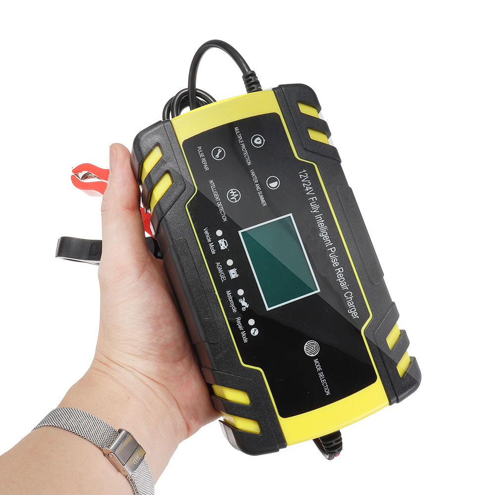 Enusic™ 12/24V 8A/4A Touch Screen Pulse Repair LCD Battery Charger for Car Motorcycle Lead Acid Battery Agm Gel Wet