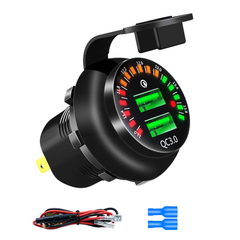 QC3.0 Dual USB Charger Quick Charge Socket Adapter Power Outlet with Voltmeter Display for Car Motorcycle Boat