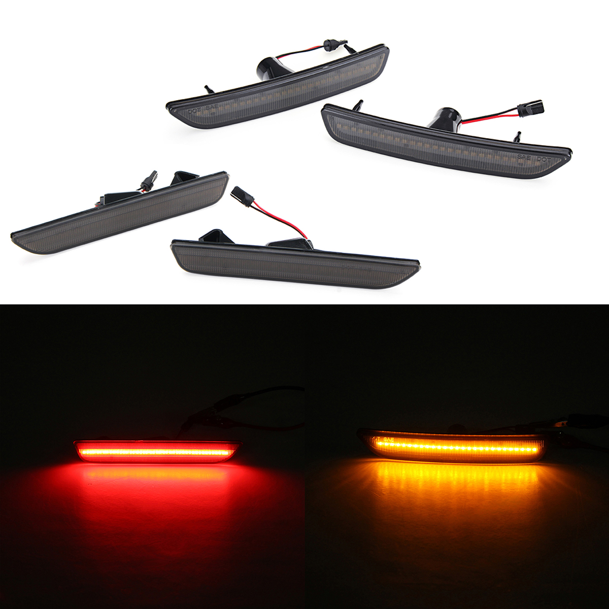 Front/Rear LED Side Marker Lights Turn Signals Lamps Smoked Pair for Ford Mustang 2010-2014