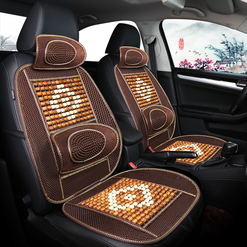 Car Summer Massage Cool Cushion Seat Cover Breathable Wooden Beads Monolithic Backrest for Auto Interior Supplies - Auto GoShop