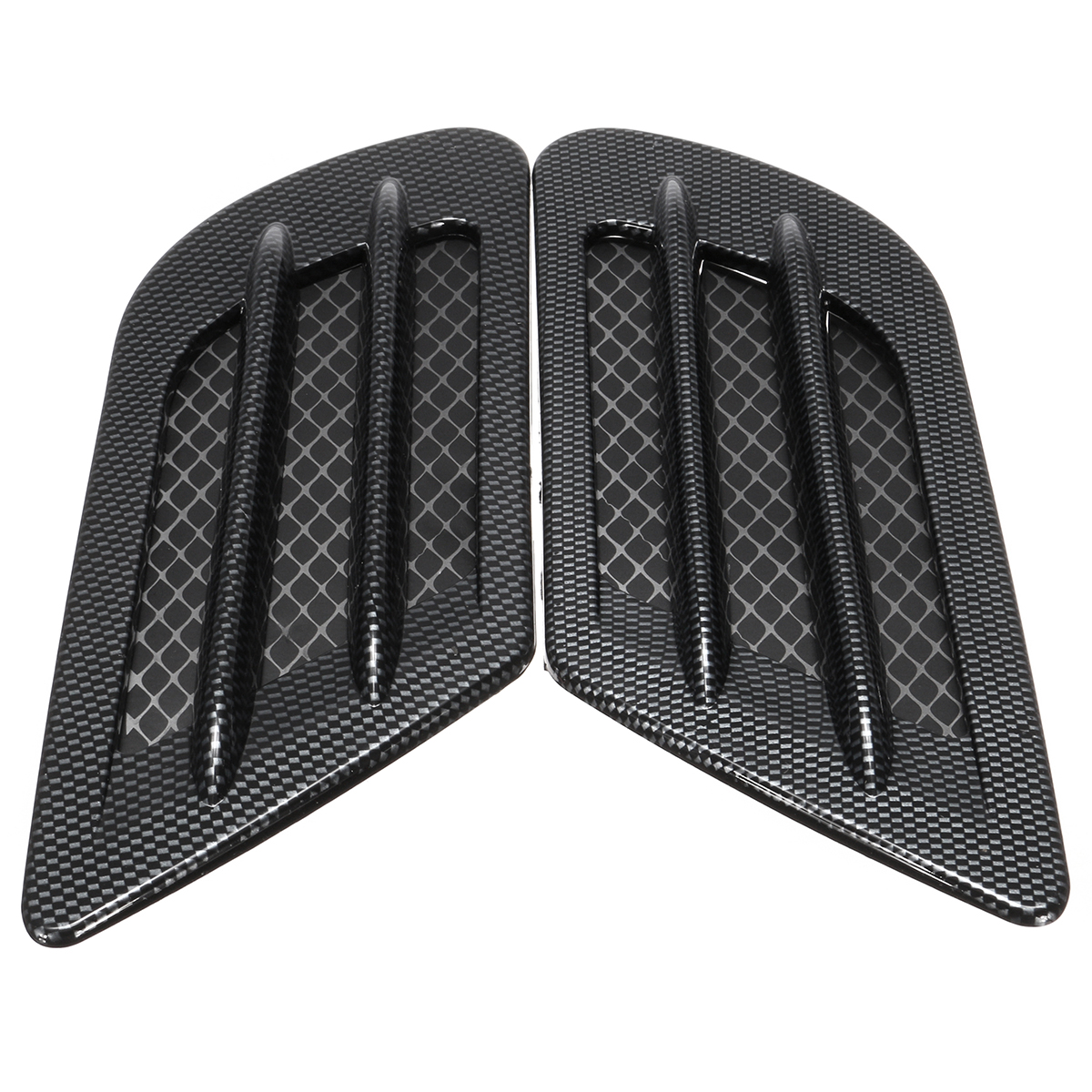 2Pcs Universal Car Bonnet Engine Cover Carbon Fiber Air Intake Flow Side Fender Vent Hood Scoop Sticker