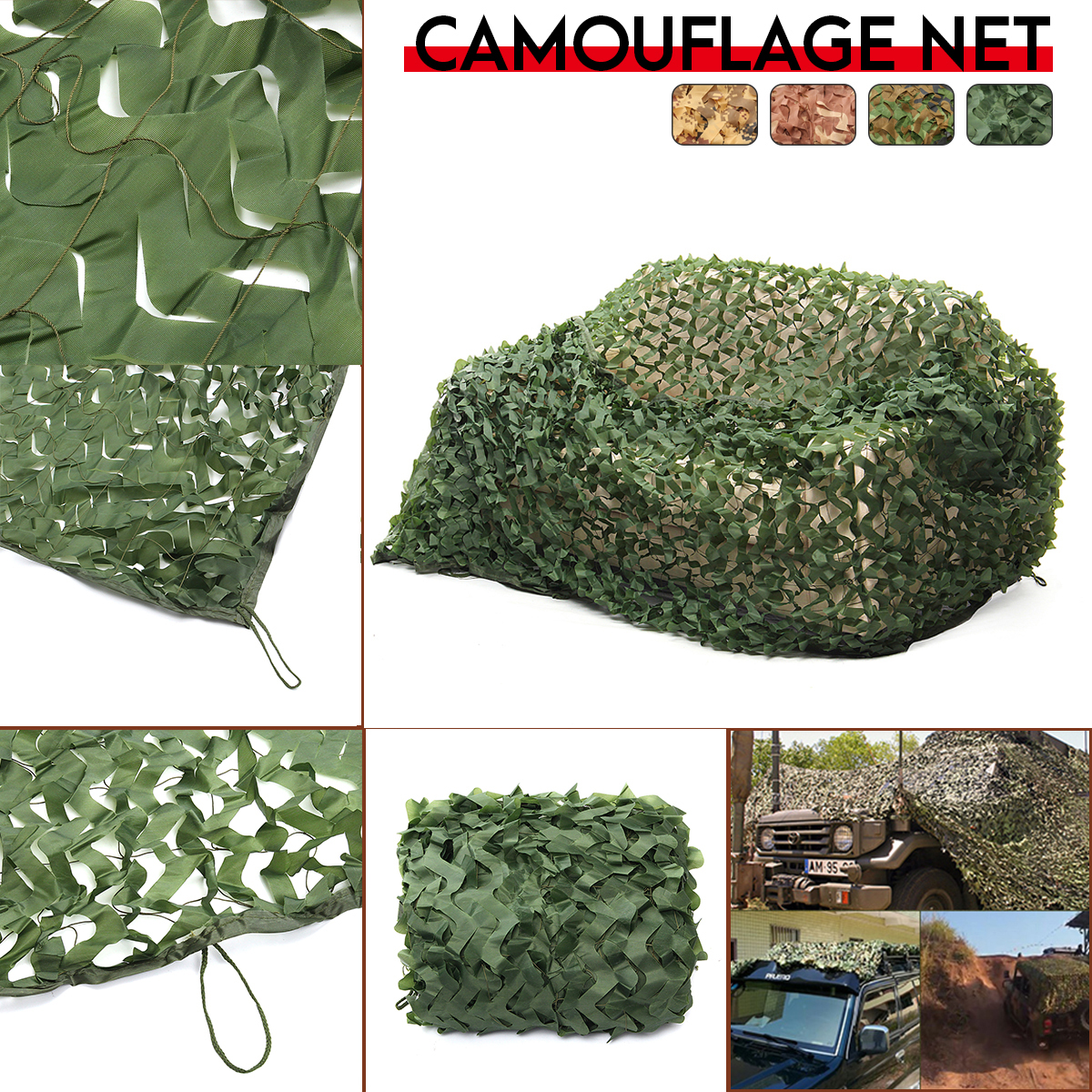 Multi-Size Army Green Camo Netting Camouflage Net for Car Cover Camping Woodland Military Hunting