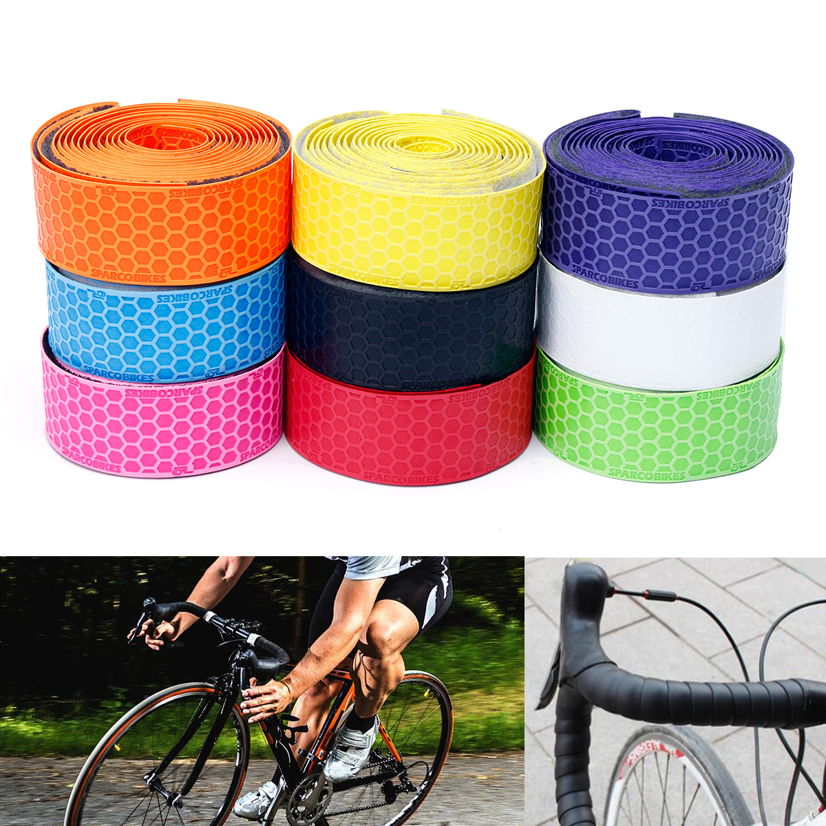 Honeycomb Design PU Handlebar Tape Drop Grip Bar Wraps Shockproof Anti-Sweat 3Cmx200Cm for Road Bike