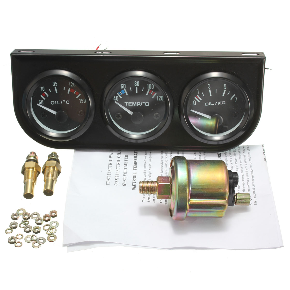 2 Inch 52Mm Oil Temp Pressure Water Temp Electronic Gauge Kits 3 Hole Stent - Auto GoShop